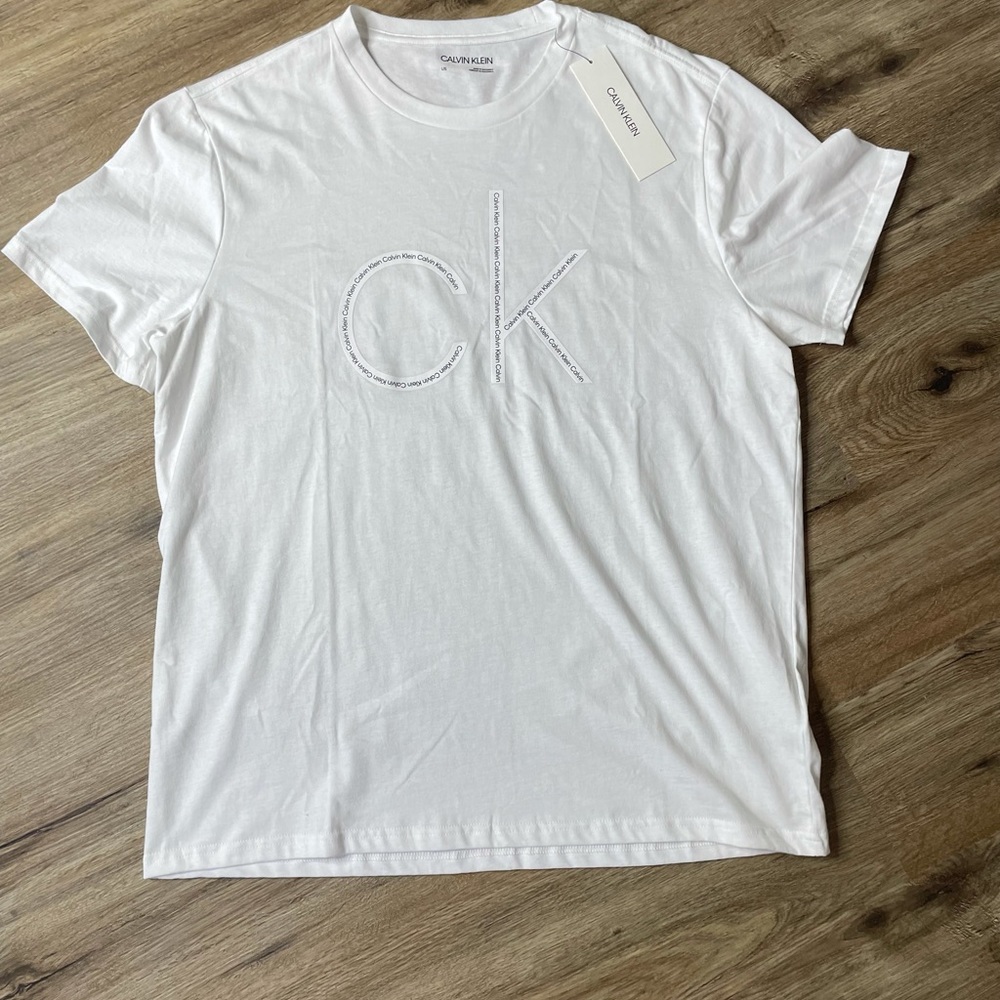 Calvin Klein White CK Design T-shirt, US Mens L